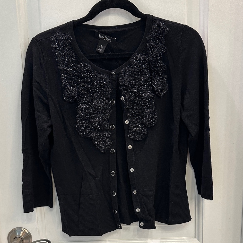 White House Black Market Black Embellished Cardigan
